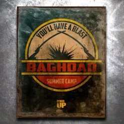 PTS Baghdad Summer Camp Vintage Tin Sign Veteran