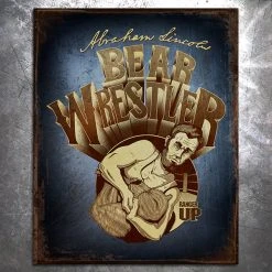 PTS Wrestling And Jiu Jitsu Lincoln Bear Wrestler Vintage Tin Sign
